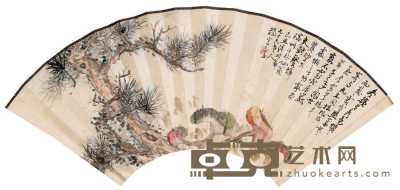 赵云壑 1949年作 双寿 扇面 18.5×50cm